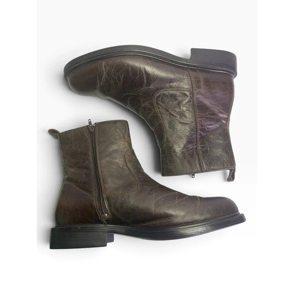 Rockport Toloni Dress Ankle Boots Mens 12M Brown Distressed Leather APM1155F